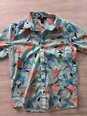 Volcom Mint Green Tropical Print Button-Up Shirt